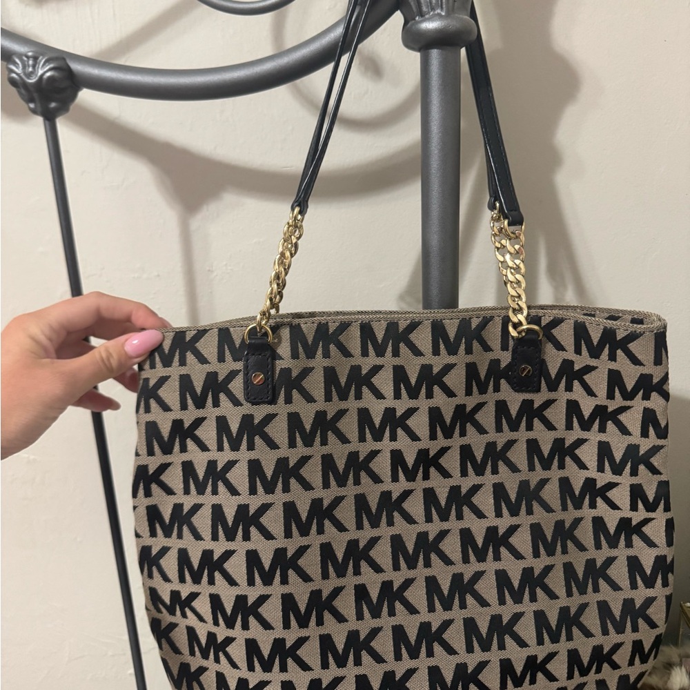 Michael Kors Monogram Black and Tan Tote